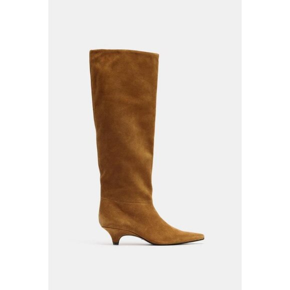 ZARA SUEDE HEELED BOOTS - Picture 1 of 7